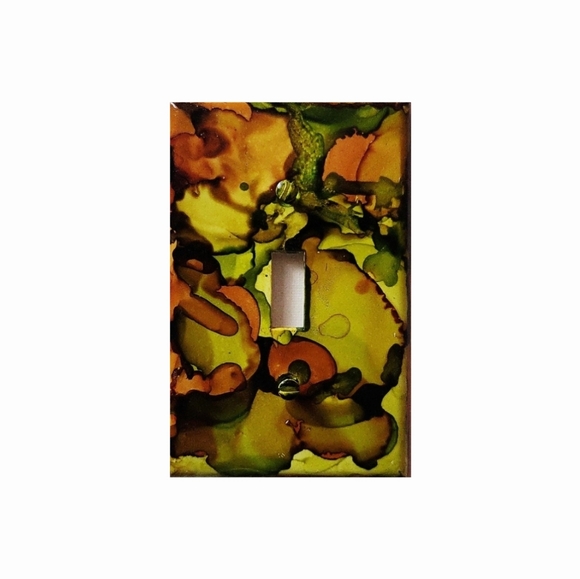 Hand Crafted Other - Hand Crafted Green and Brown Abstract Design Single Toggle Light Switch Plate